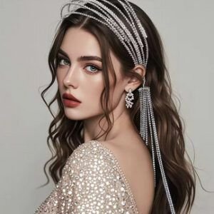 Modelo Atlas.-Diadema Joya con Cadenas de Cristal | Accesorio de Pelo Elegante y Glamour