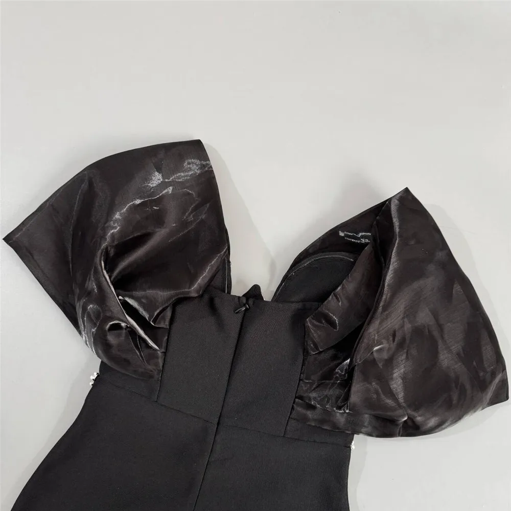 Modelo Aluna.-Vestido Bandage Negro Largo con Brillo | Elegante y de Gala - Imagen 7