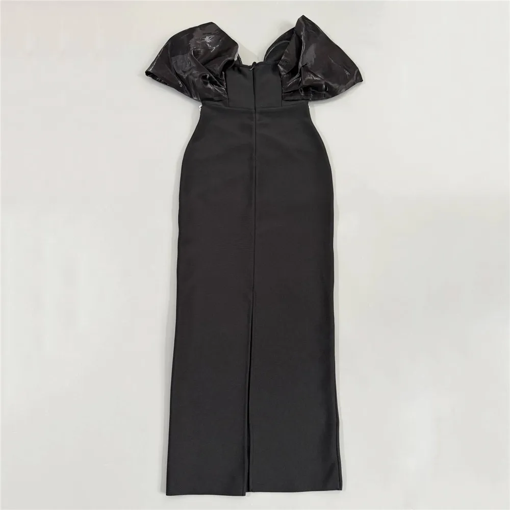 Modelo Aluna.-Vestido Bandage Negro Largo con Brillo | Elegante y de Gala - Imagen 3