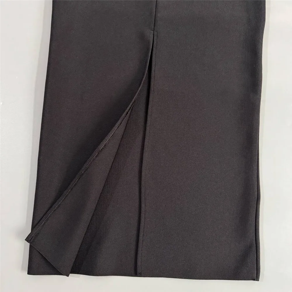 Modelo Aluna.-Vestido Bandage Negro Largo con Brillo | Elegante y de Gala - Imagen 9