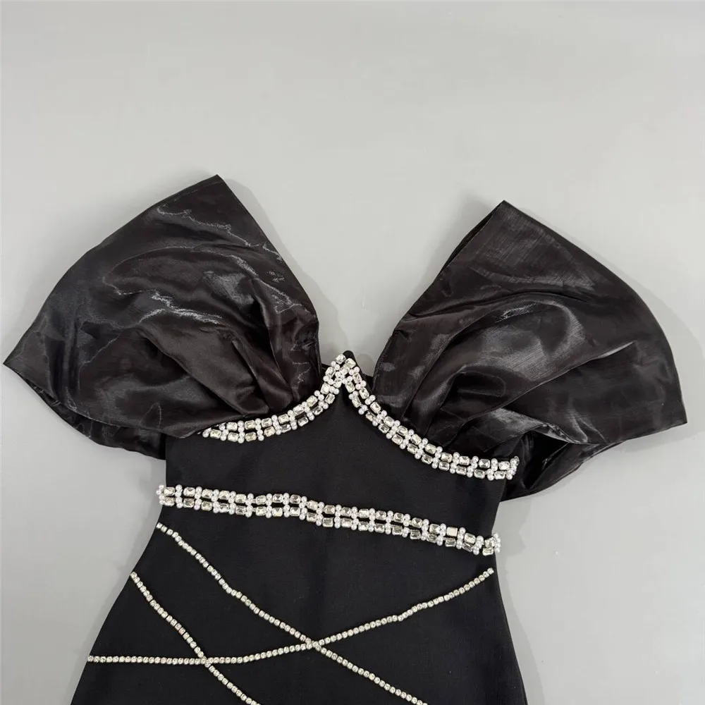 Modelo Aluna.-Vestido Bandage Negro Largo con Brillo | Elegante y de Gala - Imagen 4