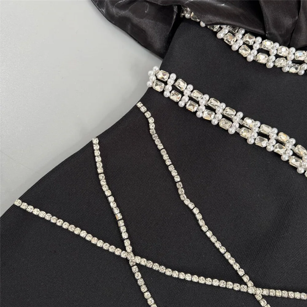 Modelo Aluna.-Vestido Bandage Negro Largo con Brillo | Elegante y de Gala - Imagen 6