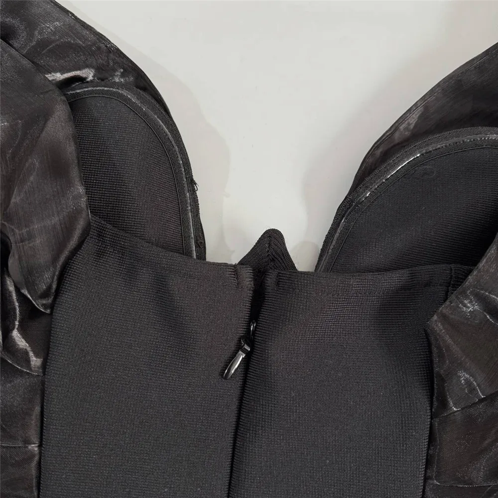 Modelo Aluna.-Vestido Bandage Negro Largo con Brillo | Elegante y de Gala - Imagen 8