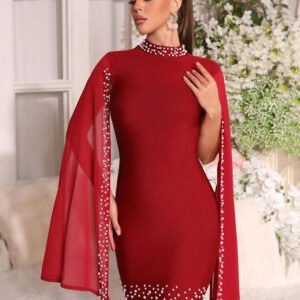Vestido Élite Rubí.- Bandage con perlas y gasa